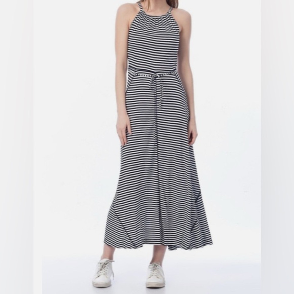 GAP Maxi Panel Striped Navy & White Dress Spaghetti Strap High Scoop Neck Sz M